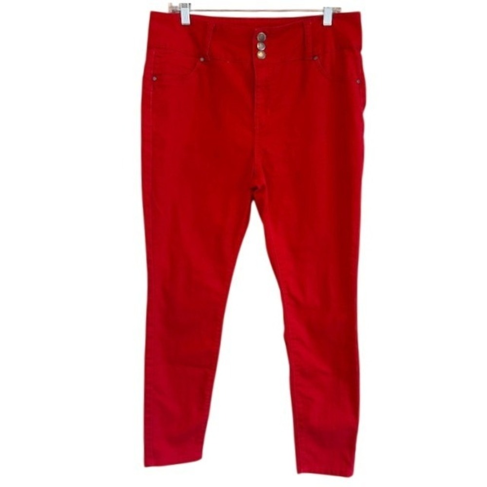 D. Jeans Red 3 Button Waist Skinny Ankle Jeans Stretch 14